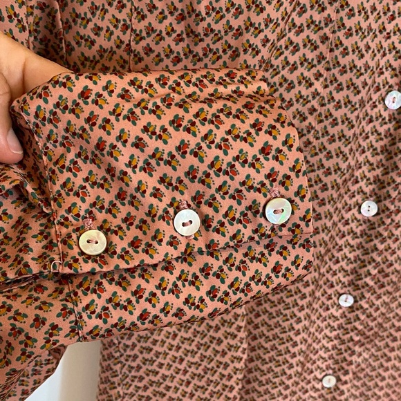 Zara Pink Micro Floral Long Sleeve Maxi Dress Boho Collared Feminine Officecore - Picture 6 of 13
